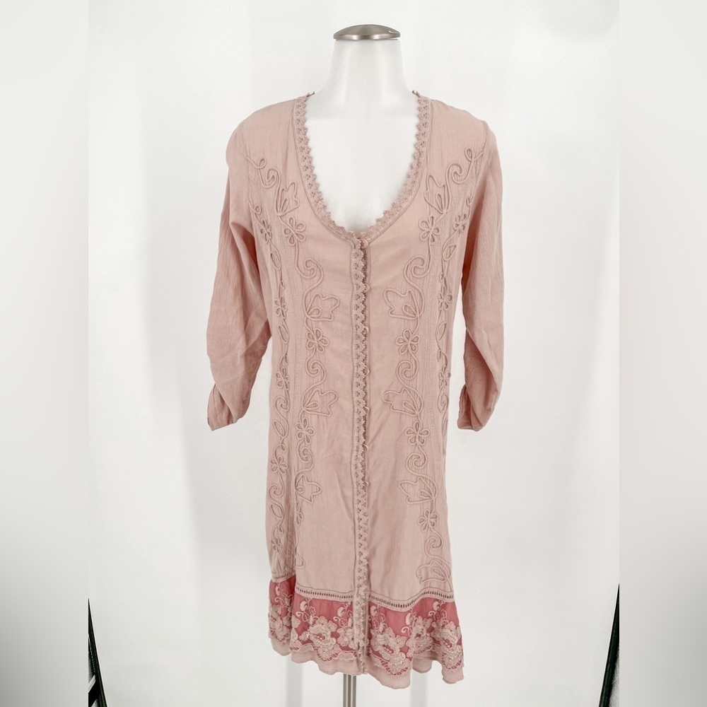 Soft Surroundings Embroidered Floral Button Front Lace Dress